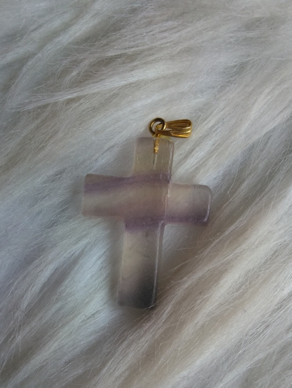 Beautiful Fluorite Cross Gold Tone Necklace Pendant